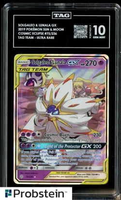 2019 Pokemon Sun & Moon Cosmic Eclipse #75/236 Solgaleo & Lunala Gx TAG 10 - Image 1