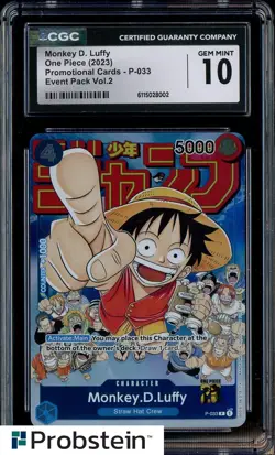2023 Pokemon Promo Cards P-033 Monkey D. Luffy Event Pack Vol.2 CGC 10 GEM MINT - Image 1