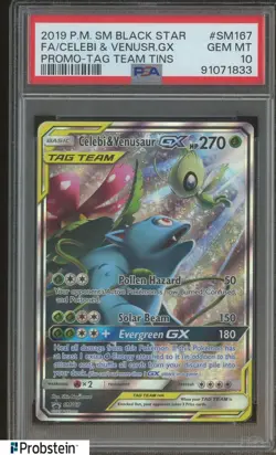 2019 Pokemon SM Black Star Promo Tag Team FA Celebi & Venusaur Gx PSA 10 - Image 1