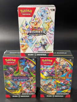 Pokemon Prismatic Evolutions Mega & Mega Phantasmal Flames Booster Bundle LOT 3 - Image 1