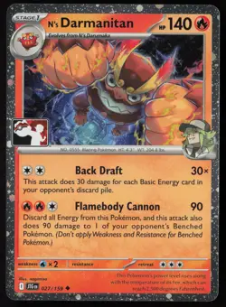 Pokemon N's Darmanitan - 027/159 Prize Pack Series 8 Cosmo Holo Pack Fresh - NM - Image 1