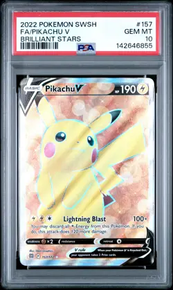 2022 POKEMON SWORD & SHIELD BRILLIANT STARS #157 FULL ART/PIKACHU V PSA 10 - Image 1
