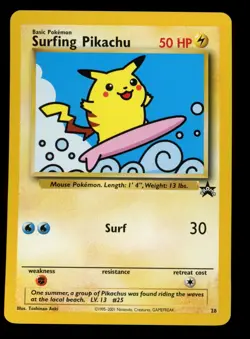 2001 WOTC POKEMON LEAGUE SURFING PIKACHU #28 BLACK STAR PROMO NM E - Image 1