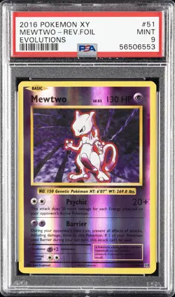 2016 POKEMON XY EVOLUTIONS #51 MEWTWO-REVERSE FOIL PSA 9 - Image 1
