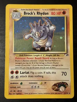 Pokemon TCG Brock's Rhydon Gym Heroes 2/132 Holo Unlimited Rare Lp(-) - Image 1