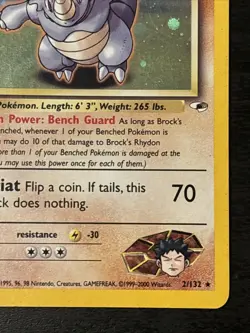 Pokemon TCG Brock's Rhydon Gym Heroes 2/132 Holo Unlimited Rare Lp(-) - Image 4
