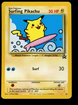 2001 WOTC POKEMON LEAGUE SURFING PIKACHU #28 BLACK STAR PROMO NM G - Image 1