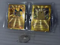 Pokemon Celebrations 25th Anniversary UPC Gold Charizard & Pikachu Cards + Coin - Image 1