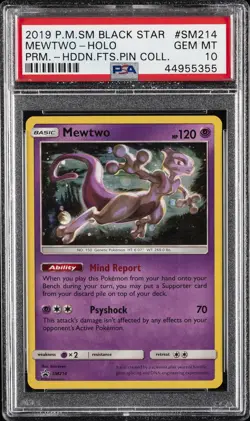 2019 POKEMON SM BLACK STAR PROMO HIDDEN FATES PIN COLL #SM214 MEWTWO-HOLO PSA 10 - Image 1