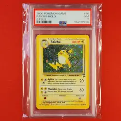 6-02-02 . UNPLAYED 2000 POKEMON GAME BASE SET 2 II RAICHU-HOLO #16/130 PSA 7 - Image 1