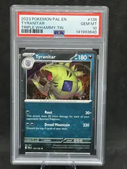 2023 POKEMON PAL EN-PALDEA EVOLVED TRIPLE WHAMMY TIN #135 TYRANITAR PSA 10 - Image 1
