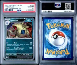 2023 POKEMON PAL EN-PALDEA EVOLVED TRIPLE WHAMMY TIN #135 TYRANITAR PSA 10 - Image 4