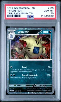 2023 POKEMON PAL EN-PALDEA EVOLVED TRIPLE WHAMMY TIN #135 TYRANITAR PSA 10 - Image 5