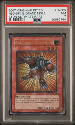 2007 YUGIOH 1ST ED STON-EN005 NEO-SPACIAN GRAND MOLE ULTIMATE PSA 7 NM #90885764 - Image 1