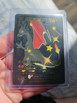 Charizard V Black Foil Fan Art Vinyl Textured Collector Card Black Wing - Image 1