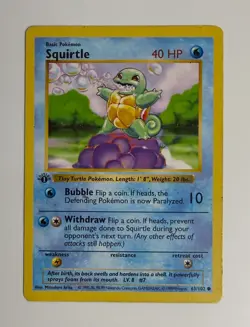 1999 WOTC POKEMON BASE SET SHADOWLESS 1ST EDITION SQUIRTLE 63/102 COMMON MP B - Image 4