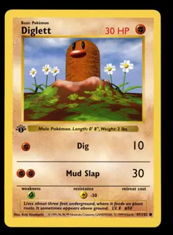 1999 WOTC POKEMON BASE SET SHADOWLESS 1ST EDITION DIGLETT 47/102 COMMON NM B - Image 1