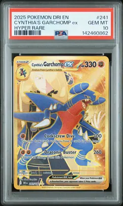 2025 POKEMON DRI EN-DESTINED RIVALS HYPER RARE #241 CYNTHIA'S GARCHOMP EX PSA 10 - Image 1