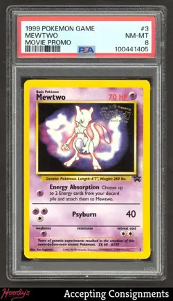 1999-03 Pokemon Wizards of the Coast Black Star Promos #3 Mewtwo Movie PSA 8 - Image 1