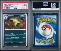 2023 POKEMON PAL EN TYRANITAR TRIPLE WHAMMY TIN #135 COSMO HOLO PSA 10 POP 65 - Image 3