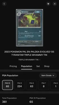 2023 POKEMON PAL EN TYRANITAR TRIPLE WHAMMY TIN #135 COSMO HOLO PSA 10 POP 65 - Image 4