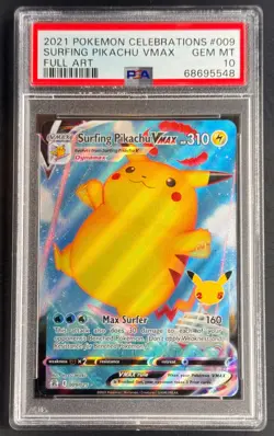 Pokemon Surfing Pikachu VMAX Celebrations Full Art #009 PSA 10 Gem Mint - Image 1