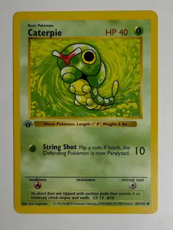 1999 WOTC POKEMON BASE SET SHADOWLESS 1ST EDITION CATERPIE 45/102 COMMON NM B - Image 3