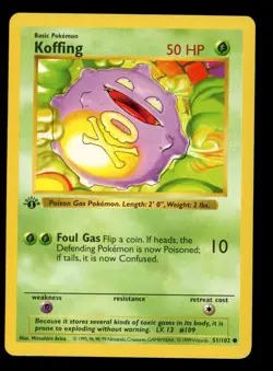 1999 WOTC POKEMON BASE SET SHADOWLESS 1ST EDITION KOFFING 51/102 COMMON LP B - Image 1