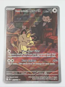 Team Rocket’s Meowth 203/182 Pokemon TCG: SV10 Destined Rivals Illustration Rare - Image 1