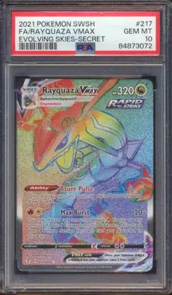 2021 POKEMON EVOLVING SKIES RAYQUAZA VMAX FULL ART SECRET #217 PSA 10! - Image 1