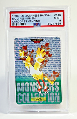 1996 Pokemon Japanese Bandai Carddass Moltres Prism Green #146 PSA 9 MINT Rare - Image 1