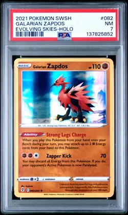 2021 POKEMON SWORD & SHIELD EVOLVING SKIES #082 GALARIAN ZAPDOS-HOLO PSA 7 - Image 1