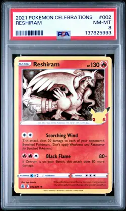 2021 POKEMON CELEBRATIONS #002 RESHIRAM PSA 8 - Image 1