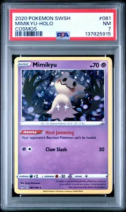 2020 POKEMON SWORD & SHIELD DARKNESS ABLAZE COSMOS #081 MIMIKYU-HOLO PSA 7 - Image 1