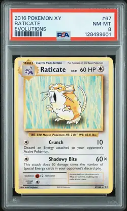 2016 POKEMON XY EVOLUTIONS #67 RATICATE PSA 8 - Image 1