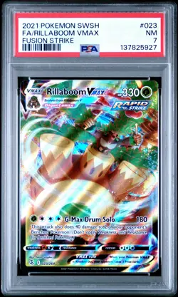 2021 POKEMON SWORD & SHIELD FUSION STRIKE #023 FULL ART/RILLABOOM VMAX PSA 7 - Image 1