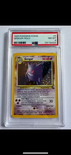 1999 POKEMON FOSSIL #5/62 GENGAR HOLO PSA 8 - Image 1