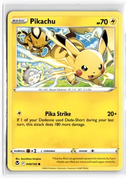 2022 TCG Pokemon SWSH #049 Pikachu 049/195 Regular Non Holo Silver Tempest - Image 1