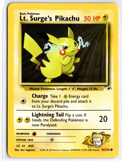 2000 TCG Pokemon #81 Lt. Surge's Pikachu 81/132 Regular Non Holo Gym Heroes - Image 1
