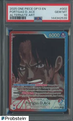 2025 One Piece OP13 EN Alternate Art #002 Portgas D. Ace PSA 10 GEM MINT - Image 1