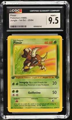 CGC 9.5 MINT+ Pinsir 1999 Jungle 1st Edition 25/64 Pokemon Card - Image 1