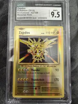 Pokemon 2016 Evolutions XY Reverse Holo Rare Card Zapdos 42/108 CGC 9.5 Mint - Image 1