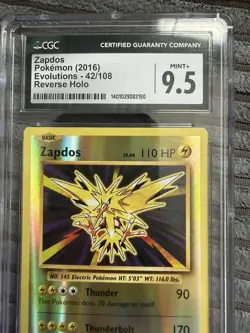 Pokemon 2016 Evolutions XY Reverse Holo Rare Card Zapdos 42/108 CGC 9.5 Mint - Image 2