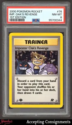 2000 Pokemon Team Rocket 1st Edition #76 Imposter Oak's Revenge PSA 8 NM-MT - Image 1
