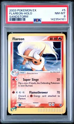 2003 POKEMON EX SANDSTORM #5 FLAREON-HOLO PSA 8 - Image 1