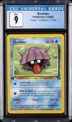 1999 POKEMON 1ST ED FOSSIL #54/62 SHELLDER CGC 9 - Image 1