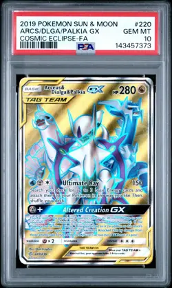 2019 Pokemon Sun Moon Cosmic Eclipse Arceus Dialga Palkia GX FA #220/236 PSA 10 - Image 1