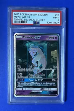 2017 Pokemon Sun & Moon Shining Legends Secret #78 Mewtwo GX PSA 9 MINT - Image 1