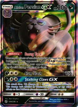 Pokemon TCG Alolan Persian GX SM Cosmic Eclipse 129/236 NM - Image 1