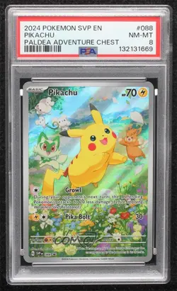 Pikachu (Paldea Adventure Chest) Holo Pokemon Scarlet & Violet Black Star PSA 8 - Image 1